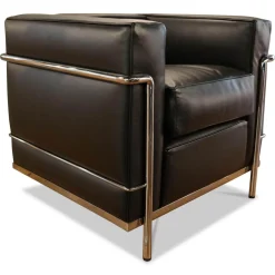 Sessel LC2 Leder Scozia Gruppe 13X606 Grafite Schwarz Gestell Verchromt