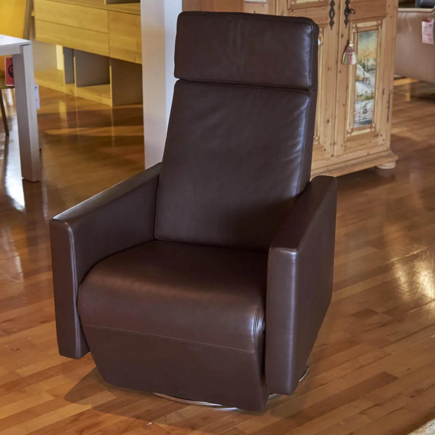 Sessel Leder Classic Braun Drehteller Metall