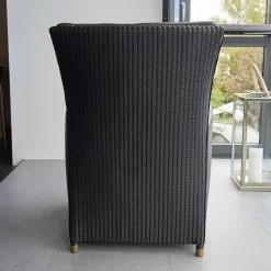 Sessel Leder Schwarz Fuß Holz Mit Messingabschluss