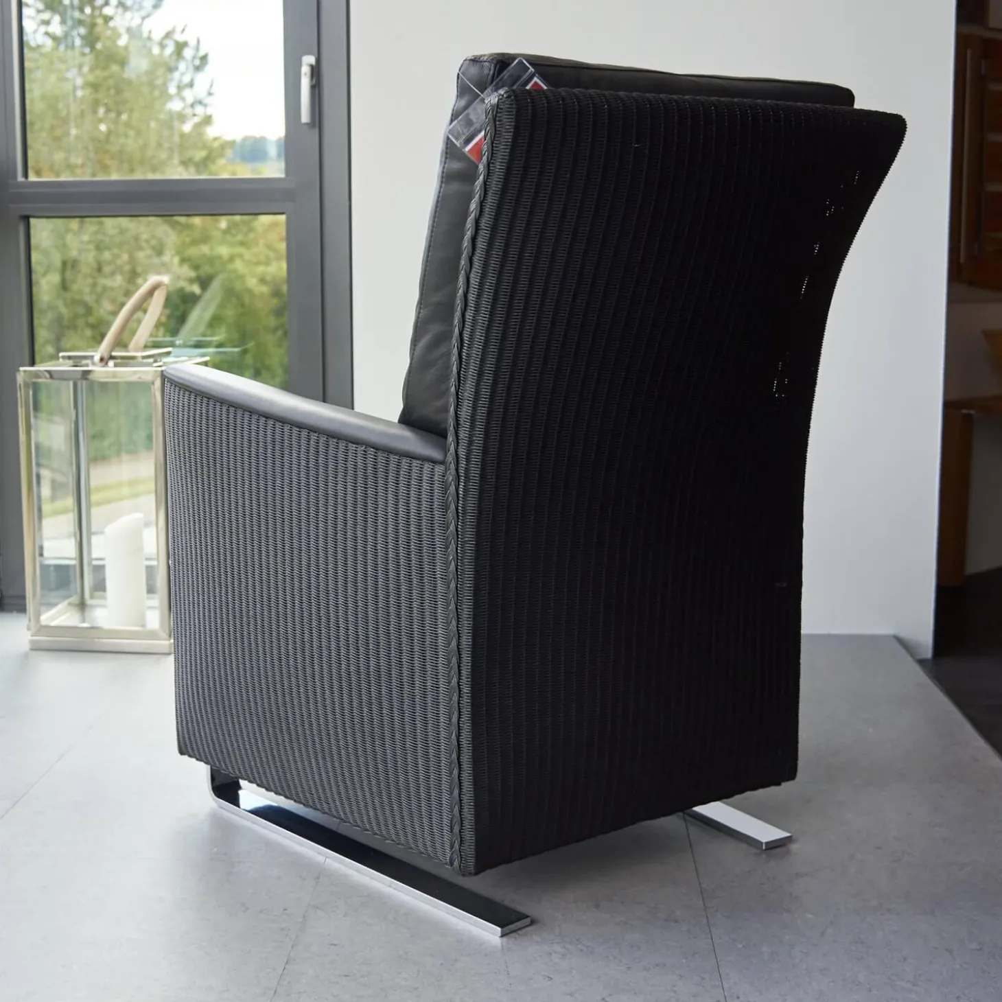 Sessel Leder Und Stoff Schwarz Gestell Metall Chrom Schwingend