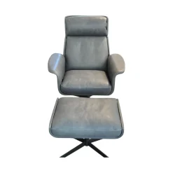 Sessel Legend 172 1000 Leder Java Vulcano Grau Kreuzfuß Metall Schwarz Matt Pulverbeschichtet Mit Hocker