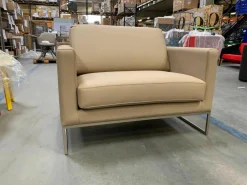 Sessel Lewis Leder Super 5320 Panama Beige Gestell Matt Verchromt