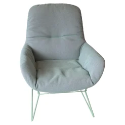 Sessel Leya Lounge Chair Stoff Opera Aloe Grau Drahtgestell RAL 6021 Blassgrün Grün Mit Kunststoffgleitern