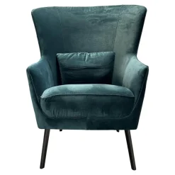 Sessel Lilou Stoff Allure Velvet Forest 085 Grün Gestell Metall Rauchbraun Mit Rückenkissen