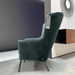 Sessel Lilou Stoff Allure Velvet Forest 085 Grün Gestell Metall Rauchbraun Mit Rückenkissen