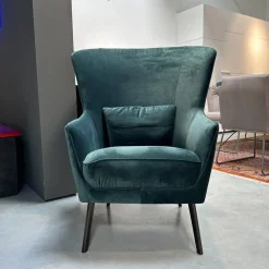 Sessel Lilou Stoff Allure Velvet Forest 085 Grün Gestell Metall Rauchbraun Mit Rückenkissen
