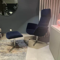 Sessel Lomo Stoff Samt Dunkelblau Gestell Verchromt Inklusive Hocker