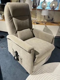 Sessel Mainz Stoff Nuvano Schlamm Beige Grau Gestell Motorisch Mit Aufstehhilfe