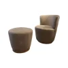 Sessel Malia Lounge Bezug Leder Sauvage Cappuccino Braun Fuß Eiche Inklusive Hocker Bezug Leder Kenia Caffé Braun