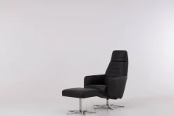 Sessel Max Leder L7360B Schwarz Fußkreuz Edelstahl Poliert Inklusive Hocker