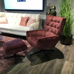 Sessel Maximilian Stoff Ispra Winered Rot Kreuzfuß Metall Schwarz Mit Hocker