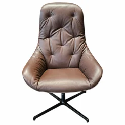 Sessel Meg Soft Leder 42.102 Graubraun Gestell Aluminium Verkehrsschwarz mit Wipp-Mechanik