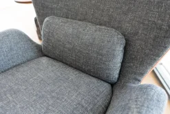Sessel Mit Hocker 594 Bezug Stoff 17 048 Stahlblau Graublau Hinten Leder 38 112 Kupferbraun Gestell Vierfuß Stahl Glatt Umbragrau Grau Mit Kissen