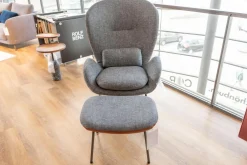 Sessel Mit Hocker 594 Bezug Stoff 17 048 Stahlblau Graublau Hinten Leder 38 112 Kupferbraun Gestell Vierfuß Stahl Glatt Umbragrau Grau Mit Kissen