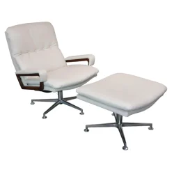 Sessel Mit Hocker WK 631 Kingchair Niedrig Bezug Leder Rustica 70239 White Untergestell Aluminium Poliert