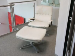 Sessel Mit Hocker WK 631 Kingchair Niedrig Bezug Leder Rustica 70239 White Untergestell Aluminium Poliert