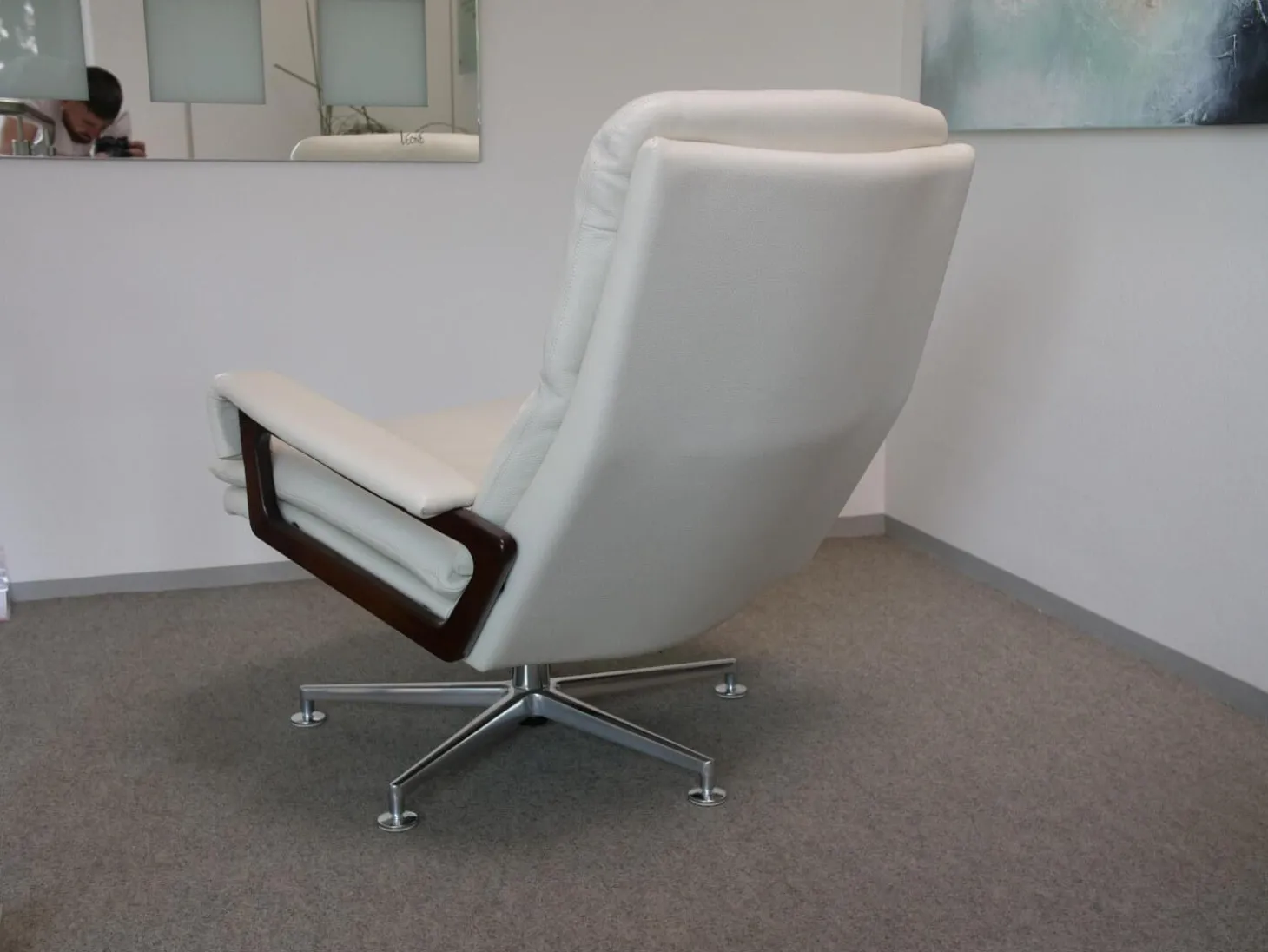 Sessel Mit Hocker WK 631 Kingchair Niedrig Bezug Leder Rustica 70239 White Untergestell Aluminium Poliert