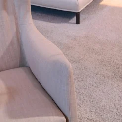 Sessel Mobius High Bezug Stoff Beige Gestell Eiche Dunkel