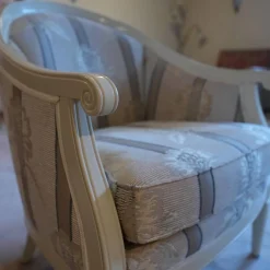 Sessel Modell Carlo Bezug beige / gelb / hellbraun Sichtholz Elfenbein Ton