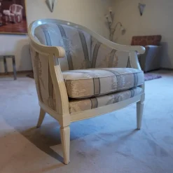 Sessel Modell Carlo Bezug beige / gelb / hellbraun Sichtholz Elfenbein Ton