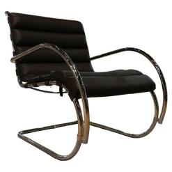 Sessel MR Bauhaus Leder X Bellagio Dark Brown Braun Gestell Chrom Poliert