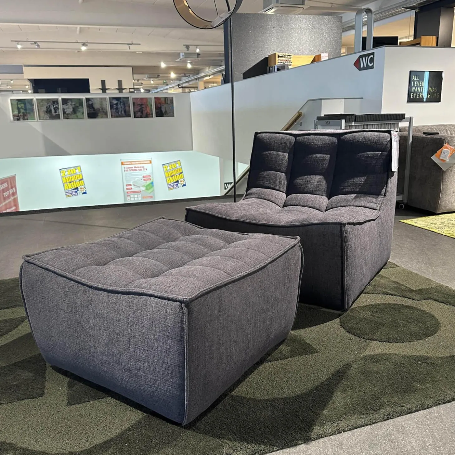 Sessel N701 Bezug Stoff Moss Eco Graphite Grau Rahmen Hoz Inklusive Hocker