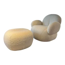 Sessel Nana Love Seat Stoff Nimbus 006 Bebris Beige Füße Kunststoff Inklusive Hocker