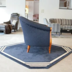 Sessel New York Stoff Blau Beige Gestell Kirschbaum Natur