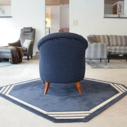 Sessel New York Stoff Blau Beige Gestell Kirschbaum Natur