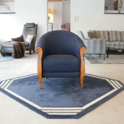 Sessel New York Stoff Blau Beige Gestell Kirschbaum Natur