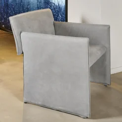 Sessel Noto Nubukleder 682 Elefantgrau Weiche Rollen