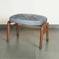 Sessel Ortiga Stoff Timo Blau Gestell Canaletto Nussbaum Leder Kordel Tabak mit Hocker