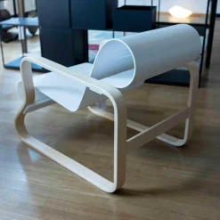 Sessel Paimio Sitz Birke Formschichtholz Weiß Lackiert Armlehnen Birke Natur Lackiert