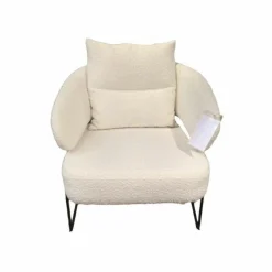 Sessel Peppo Textilgewebe Bouclé Weiß Gestell Metall Schwarz Mit Rückenkissen