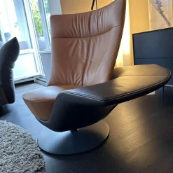Sessel PLI Leder T35 Cuoio Braun Drehteller Schwarz Matt Mit Beinauflage Leder T49 Espresso Dunkelbraun