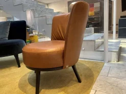 Sessel Polo Cocktail Leder Gascogne Noisette Cognac Drehfunktion mit Rückholmechanik