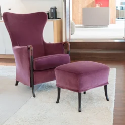 Sessel Progetti 63340 Stoff Samt Adamo Und Eva 02 Aubergine Violett Pink Gestell Holz Matt Gebeizt Inklusive Hocker