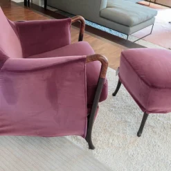 Sessel Progetti 63340 Stoff Samt Adamo Und Eva 02 Aubergine Violett Pink Gestell Holz Matt Gebeizt Inklusive Hocker