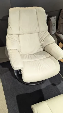 Sessel Reno M Leder Paloma Light Grey Grau Gestell Classic Wenge Schwarz Mit Hocker