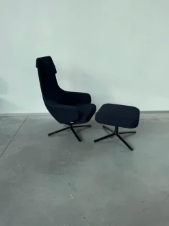 Sessel Repos Stoff Credo 08 Dunkelblau Schwarz Gestell Metall Basic Dark Pulverbeschichtet Inklusive Hocker