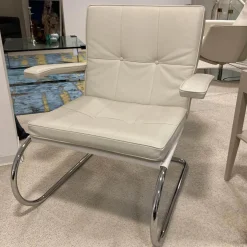 Sessel Rügenberg Leder Creme Weiß Chrom mit Armlehne