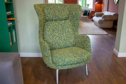 Sessel Ro JH1 Stoff Grün Gelb ATO964 Füße Aluminium Satingebürstet