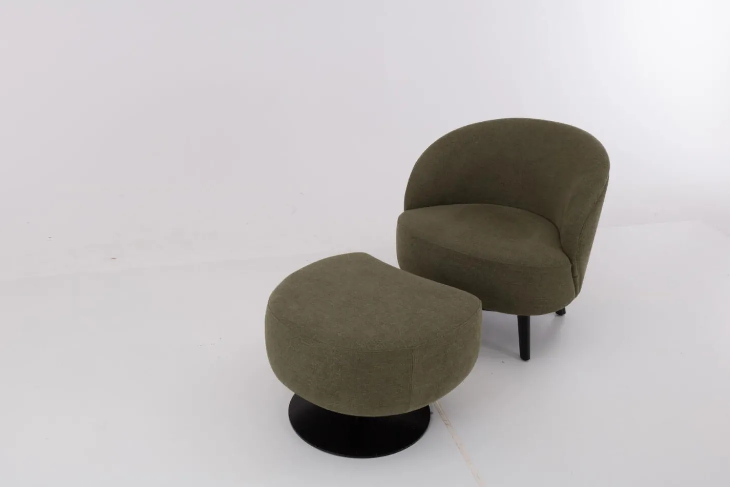 Sessel Salon Stoff U3334J Grün Füße Holz Schwarz Inklusive Hocker Mit Drehteller Schwarz