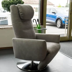 Sessel Sean M Kalma Leder A-India Asphalt Fuß Drehteller Edelstahl Inklusive Nackenkissen