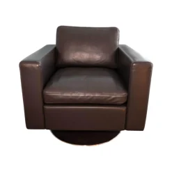 Sessel Serge Leder Anthrazit Grau Tellerfuß Chrom