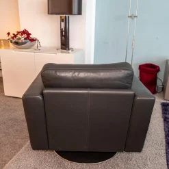 Sessel Serge Leder Anthrazit Grau Tellerfuß Chrom