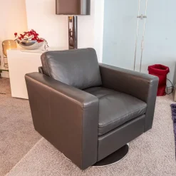 Sessel Serge Leder Anthrazit Grau Tellerfuß Chrom