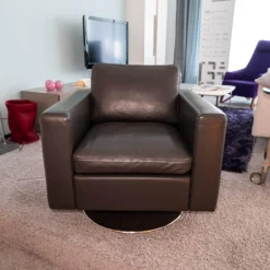 Sessel Serge Leder Anthrazit Grau Tellerfuß Chrom