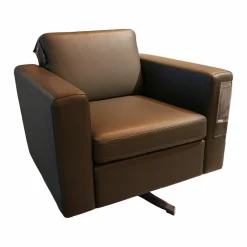 Sessel Serge S1mLK Bezug Leder Unit Schlamm Braun Kreuzfuß Drehbar Verchromt Glänzend