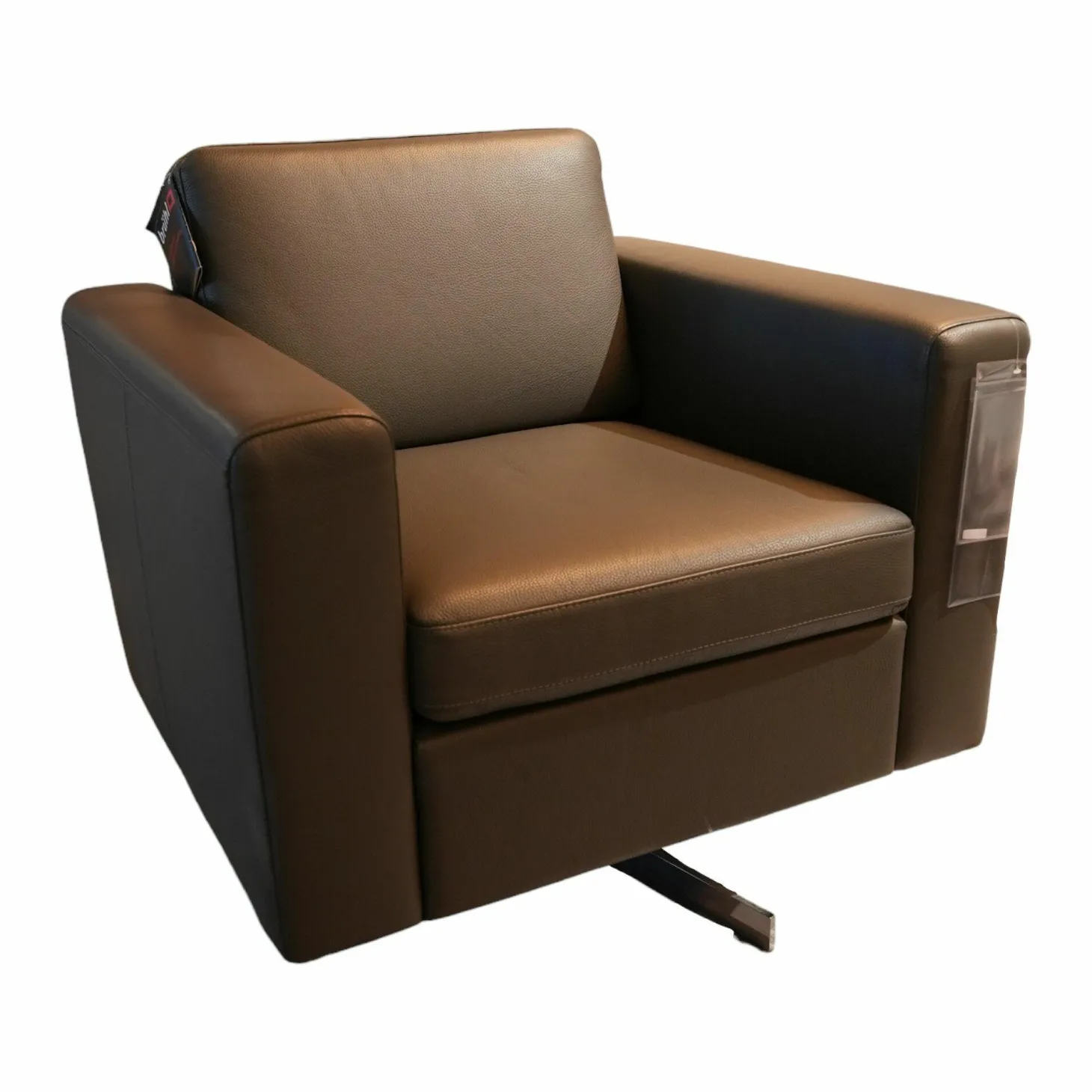 Sessel Serge S1mLK Bezug Leder Unit Schlamm Braun Kreuzfuß Drehbar Verchromt Glänzend